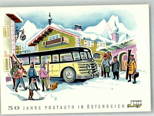 Bad Aussee 50 Jahre Postauto in Österreich + Briefmarke 1957 Jubiäumsfahrt