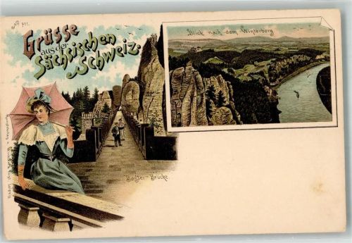 Bastei Lithographie Basteibrücke