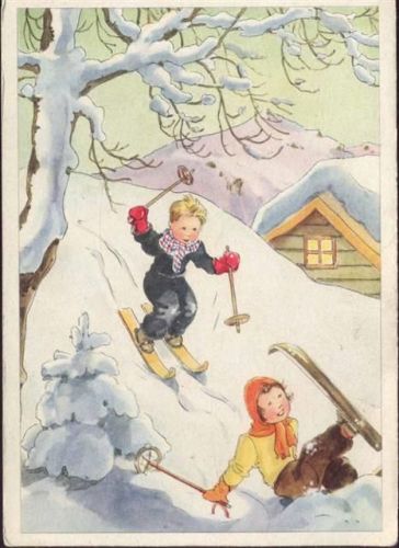 um 1940 Kinder beim Skisport,E.A. Schwerdtfeger & Co.