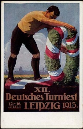 um 1913 Leipzig: Deutsches Turnfest, 12.-16. Juli 1913, Künstler AK,Dr. Trenkler & Co,sign. Gustav krasseit