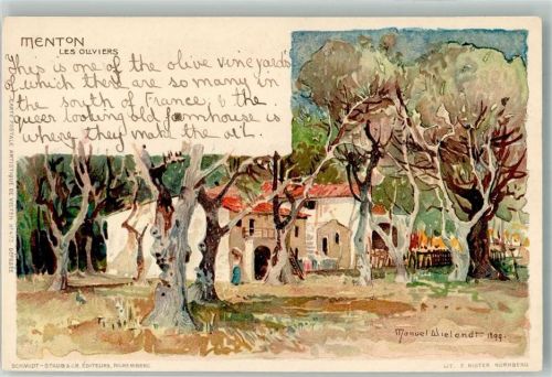Menton Les Oliviers Carte Postale Artistique de Velten No. 473