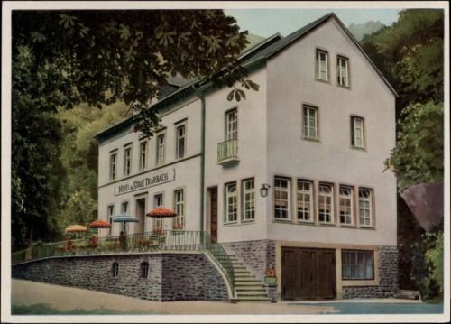 um 1950/60 Traben-Trarbach, Rheinland-Pfalz: Außenansicht des Hotels zur Stadt Trarbach