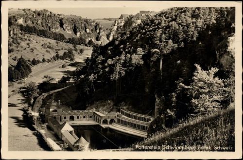 um 1930-40 Pottenstein, Schwimmbad, gewellter Rand,Foto-Müller