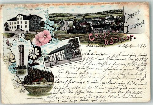 Gehlberg 1897 Lithographie Tröster`s Hotel Schneekopf Oberhof