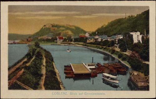 um 1920/30 Koblenz, Blick auf Ehrenbreitstein, Schiffe