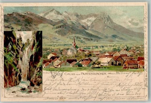 82467 W8100 Partenkirchen 1898 Lithographie sign. Deuchert H. Partnachtlamm