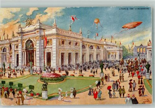 Brüssel Bruxelles Avenue des Concessions Zepplin Ballon Ausstellung 1910 Künstlerkarte
