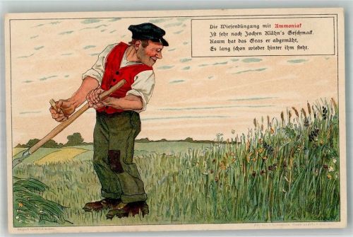 1906 - 1912 Ammoniak Bauer mit der Sense mäht die Wiese sign. F. Schoen