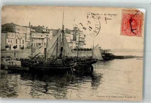 La Coruna 1911 Hafen Marke bildseitig