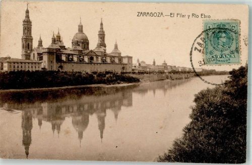 Saragossa 1911 El Polary y Rio Ebro Marke bildseitig