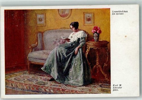 sign. Schuster, Karl Junge Frau liest in einem Buch B.K.W.I. Nr. 1954