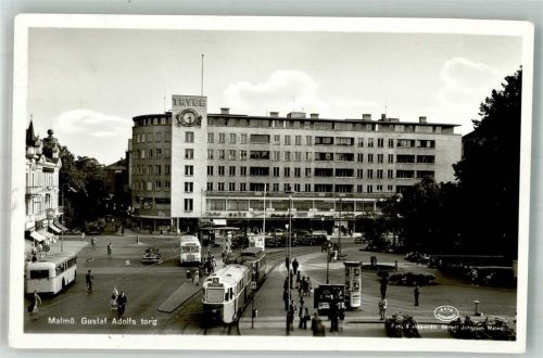 Malmö Litfaßsäule Omnibus Straßenbahn Gustaf Adolfs torg