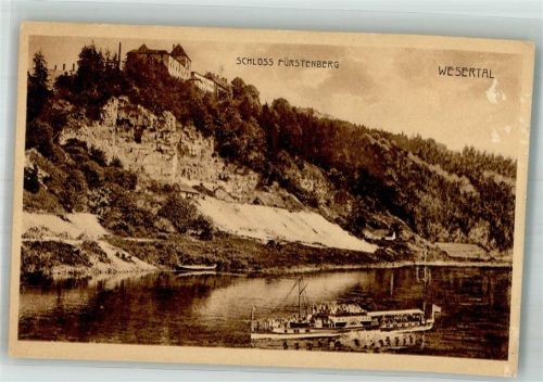 Fürstenberg Schloss Fürstenberg oberhalb der Weser Binnenschiff Raddampfer
