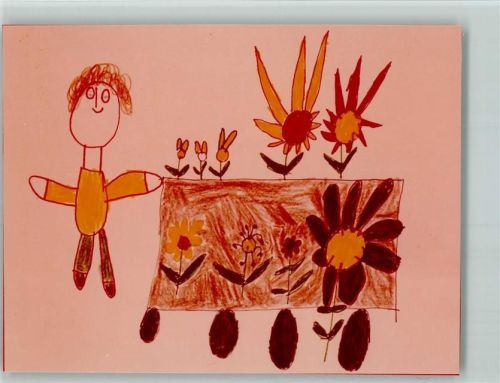 Papenburg Originalzeichnung eines behinderten Kindes aus dem St. Lukas-Heim Mann mit einem Wagen voller Blumen