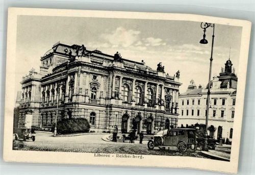 Liberec 1927 Auto Postamt Litfaßsäule Theater