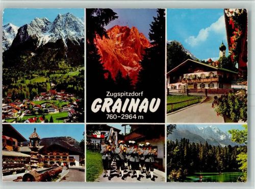 Grainau Alpspitze Waxenstein Zugspitze Badersee Blaskapelle in Tracht Kirche St. Johannes der Täufer