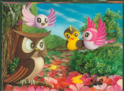 Cartoon Eule, Vögel, Schmetterling; gute Erhaltung Eule 3D AK