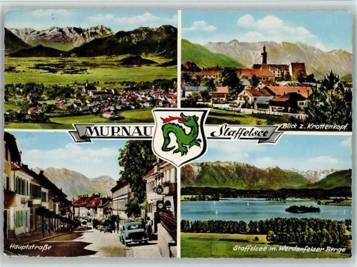 Murnau Luftaufnahme Blick zum Krottenkopf Hauptstraße Staffelsee mit Werdenfelser Berge 4-Bildaufnahme