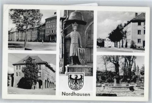 99734 O5500 Nordhausen , Thür - August-Bebel-Platz, Stadthaus, Statue, Brunnen, Schillerstraße