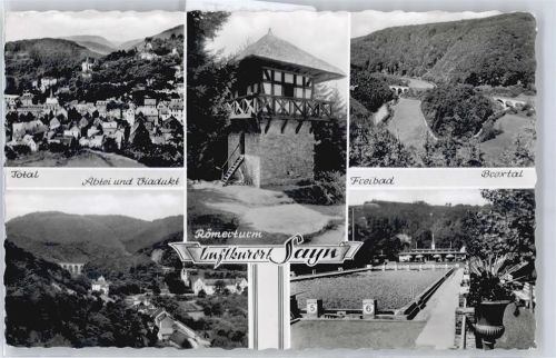 Sayn Abtei und Viadukt, Römerturm, Freibad