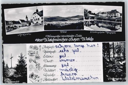 93449 W8494 Waldmünchen - gel. 15.8.60, Marktplatz, Klammerfels, Erholungsheim Herzogau, Teufelsbrücke