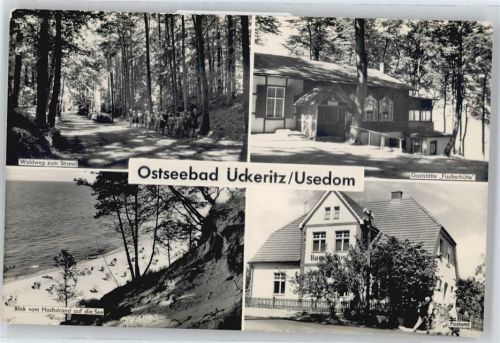 Ückeritz Postamt, Gaststätte Fischerhütte, Waldweg zum Strand