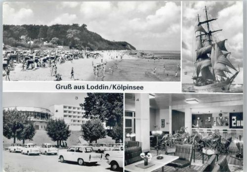 Loddin Strand, Segelschulschiff Wilhelm Pieck, Auto, Erholungsheim Kölpinshöh