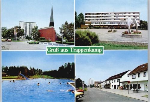 Trappenkamp Kirche, Schwimmbad, Volksbank, Geschäft