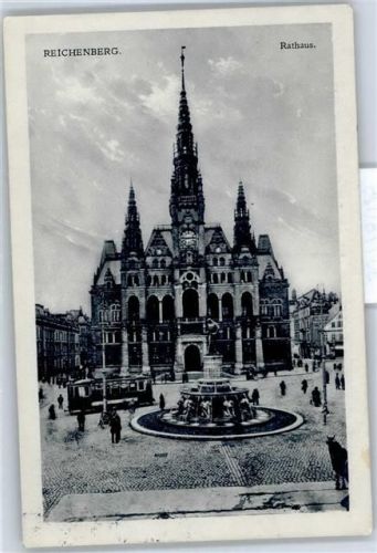 Liberec Rathaus, Brunnen, Straßenbahn
