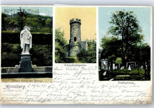 Annaberg-Buchholz Schreckenbergruine, Friedhofslinde, Denkmal Johann Georg der Bärtige