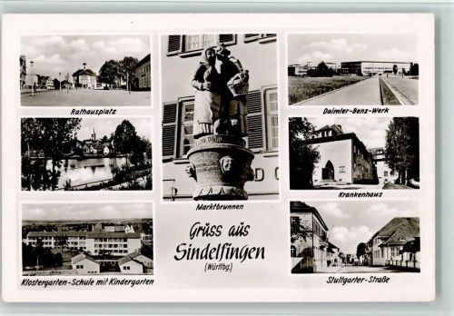 71063 W7032 Sindelfingen - Rathausplatz Klostergarten-Schule mit Kindergarten Marktbrunnen Daimler-Benz-Werk Krankenhaus Stuttgarter Straße Mehrfachaufnahme