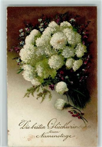 1928 Namenstag - Blumenstrauß mit Schneeball AK