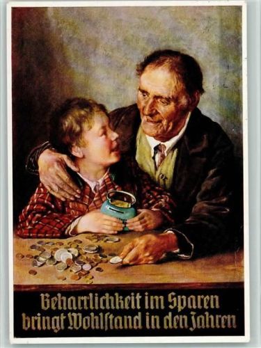 1955 Kind mit einer Spardose , Gemälde von Schlegel AK