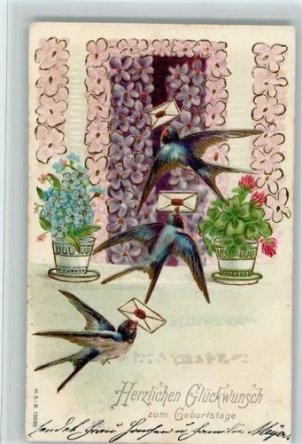 1906 mit Briefen im Schnabel, Blütentür, Geburtstag