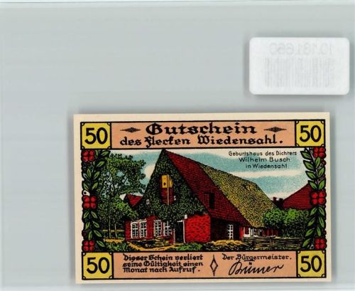 Wiedensahl Notgeld Geburtshaus Wilhelm Busch Max und Moritz