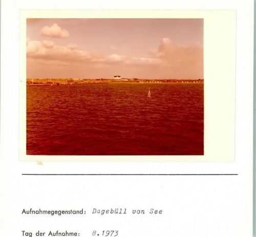 Dagebüll HafenDagebüll von See Foto montiert auf Karton
