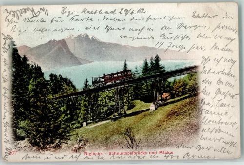 Rigi Kaltbad 1902 rigibahn Schnurtobelbrücke und Pilatus