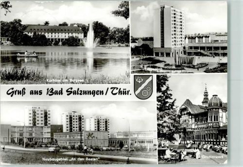 Bad Salzungen Kurhaus am Burgsee Ruderboot Leninplatz Hochhaus Neubaugebiet An den Beeten Gradierwerk