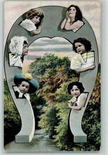 1908 Neujahr - Kinderköpfe , durchbrochene Papierwand