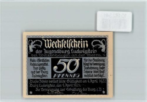 Witzenhausen Notgeld Wechselschein der Jugendburg Ludwigstein
