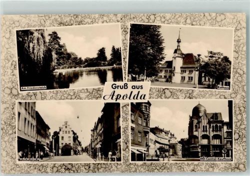 Apolda Am Friedensteich Rathaus Bahnhofstraße HO-Central-Kaufhaus Rückseite mit Abschürfungen bzw Kleberesten