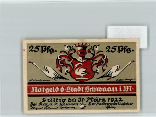 Schwaan Notgeld Schwäne Torf