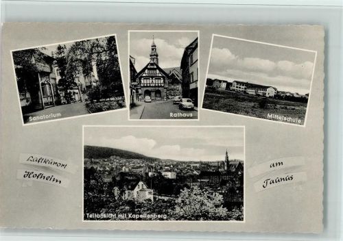 Hofheim Sanatorium Rathaus Mittelschule Teilansicht mit Kapellenberg 4-Bildaufnahme