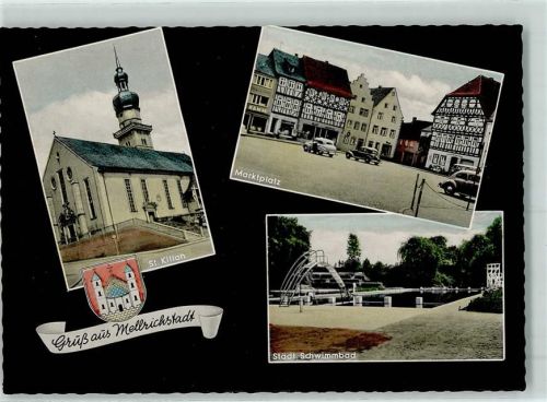 Mellrichstadt Rückseite mit Abschürfungen und Kleberesten St. Kilian Marktplatz Städt. Schwimmbad