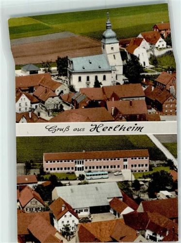 Herlheim Rückseite mit Abschürfungen und Kleberesten dadurch Scan verzogen Fliegeraufnahme