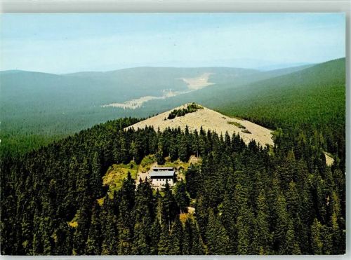 Waldhäuser Lusen mit Schutzhaus und Blick in die CSSR Rückseite mit Abschürfungen bzw Kleberesten