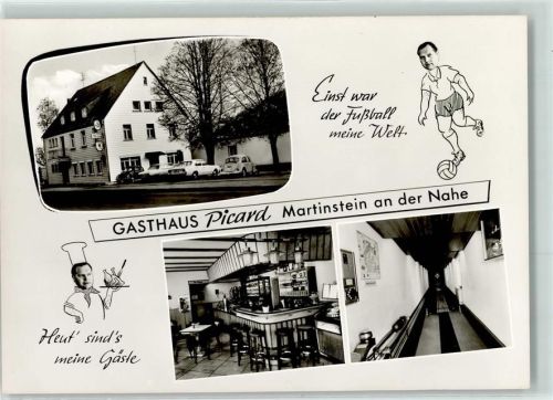 Martinstein Rückseite mit Abschürfungen und Kleberesten Gasthaus Picard Kegelbahn