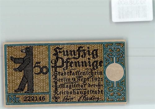 Tempelhof 50 Pfennig Notgeld Berliner Bär Gasthof Langenshoff