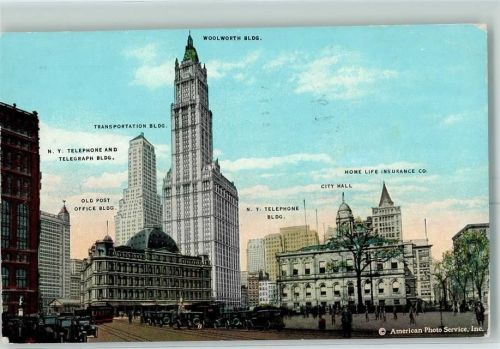 Boston 1928 Auto Straßenbahn Postamt Woolworth Building Ort lt. Stempel