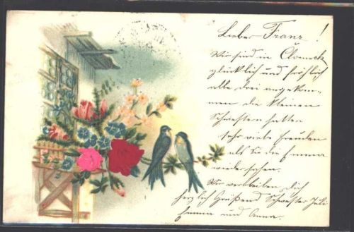 1901 Prägedruck Rosen Vergissmeinnicht AK